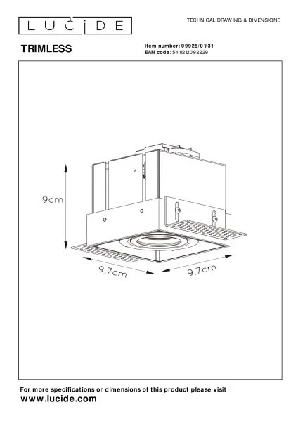 Lucide TRIMLESS - Spot encastrable - 1xGU10 - Blanc - technique